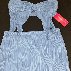 Blue Strapless Top and Skirt Set